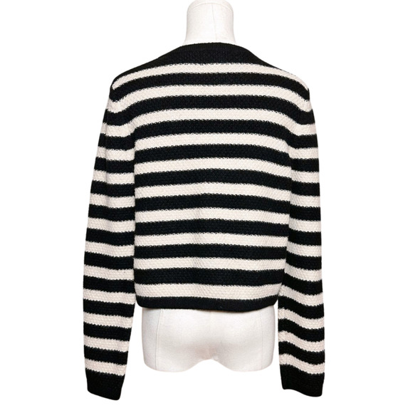 A New Day Black Ivory Striped Gold Button Front Cotton Blend Cardigan Medium - Picture 4 of 7